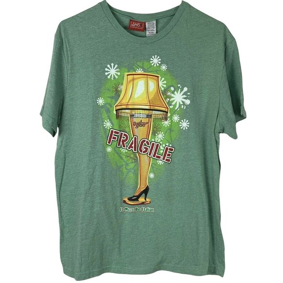 A Christmas Story T Shirt size L Leg Lamp Italian Fragile Green Graphic Tee - Picture 1 of 4